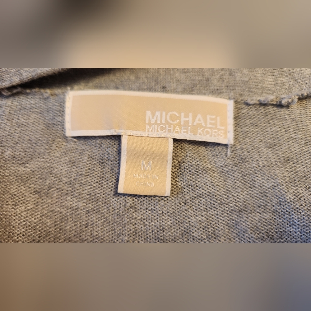 Michael Kors Gray Cardigan Sweater With Pockets + Zippers Size Medium - Picture 6 of 10